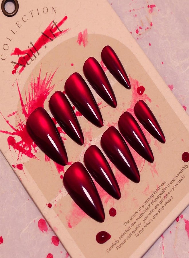 HJKDSFD 30Pcs Red Press on Nails Halloween Cute Glitter Fake Nails Medium Almond Nail Press on Solid Color False Nails Glossy Acrylic Stick on Nail Reusable Glue on Nails for Women Girls - Image 2